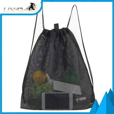 LIXADA Mesh Bag Portable Drawstring Storage Backpack Heavy-Duty Sport Equipment Storage Bag for Beaching Swimming Gym Shopping
