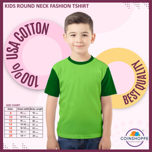 Coinshoppe Kids Cotton Shirt Round Neck Fashion (Apple Green and Emerald Green  Combination)