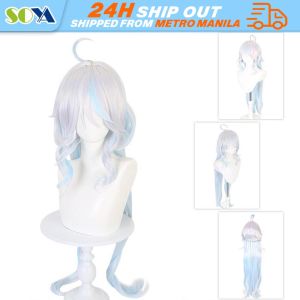 100cm Focalors Cosplay Wig Furina Wig 100cm Silver White Blue Gradient Hair Anime Heat Resistant Synthetic Wigs