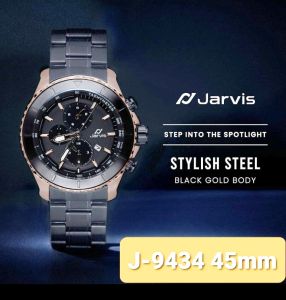 Jam Tangan Pria Jarvis Stainless Steel Tali Rantai Tanggal Aktif Anti Air - Warna Silver/Black Gold/Chrome