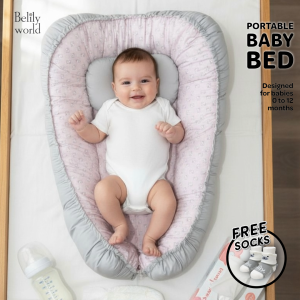Portable Girls Pink Hearts Baby Bed Cotton Baby Nest with Baby Pillow Removable Newborn Bed Set Until 12 MONTHS