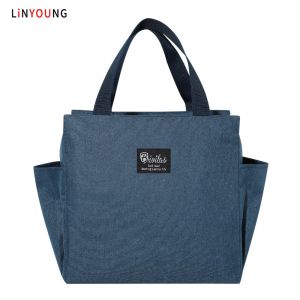 Linyoung Large Capacity Insulation Bag with Zipper Double Side Pocket Design Portable Lunch Bag Oxford Cloth with Aluminum Film Lunch Box Bags