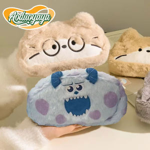 Aoduoyaya Plush Pencil Case Large Capacity Student Stationery Storage Bag Cartoon Cat Makeup Pouch Storage Bag