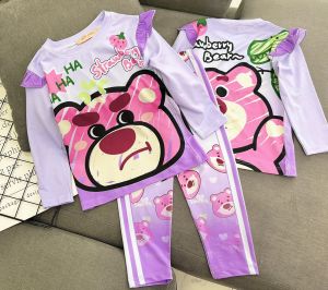 23-44kg hot gấu dâu! Bộ dài tay bé gái- thun lạnh 3D gấu dâu khủng long doremon siêu mềm mịn bao đẹp chất lượng 281