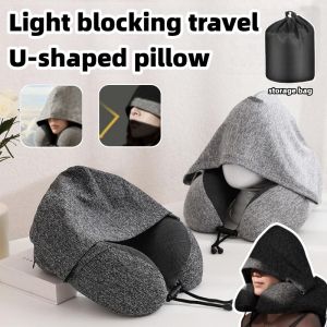 Travel Hooded U-shape Pillow Memory Cotton Foam Soft Comfortable Neck Pillow for Plane Office Cars