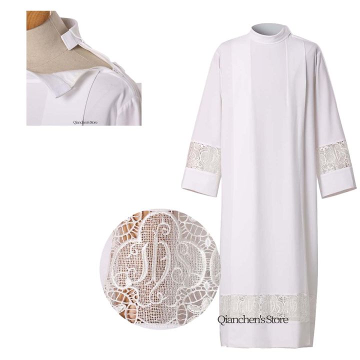 Catholic Priest Alb Pleated Lace Pulpit Liturgical Cotta Vestment Robe ...