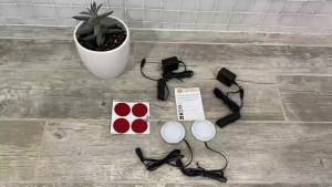 Single Under Cabinet LED Puck Light Curio Display Case Shelf Counter Accent Lighting 120V Electric Wired Wall Plug in On Off Switch Black Cords 2 Packs Daylight