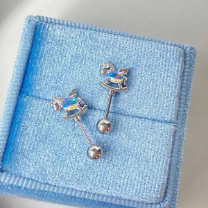 Hmeme Ngọt Ngào Cầu Vồng Ngựa Thép Không Gỉ Tai Xương Móng Tay Dễ Thương Bông Tai Cho Phụ Nữ Cơ Thể Thọc Phụ Kiện