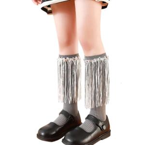 Sequined Fringed Knee High Socks Midcalf Socks for Kids Spring Stretchy Socks for Little Girl School Dancing Dress Socks
