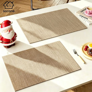 Socone Christmas Decor Placemat 30x45cm Single Layer Linen Printed Insulating Mat Restaurant Festive Atmosphere Placemat Only 1pc