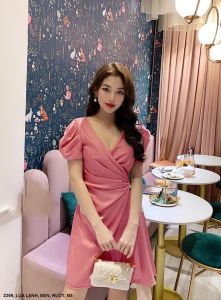 MyDu Shop | Đầm Lụa MS 2399 – Cổ Chéo Bèo Váy Eo Thắt Nơ Sang Trọng