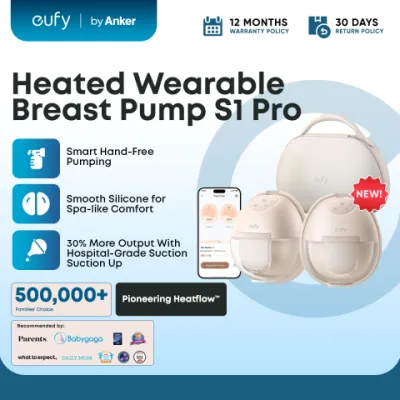 [NEW ARRIVAL] eufy by Anker S1 PRO Heated Wearable Breast Pump (Pain-Relief HeatFlow) | Hands-Free Slim In-Bra Hospital-Grade Suction | Wireless Charging Case App-Controlled