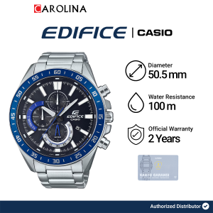 Jam Tangan Pria Casio Edifice Chronograph EFV-620D-1A2 Blue Bezel Black Dial Silver Stainless Steel Strap
