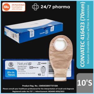 (1 piece) 416423 - ConvaTec Natura Plus 70mm Drainable Opaque Pouch Filter & Invisiclose Natura+