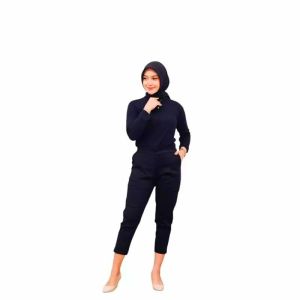 Celana Wanita Katun Stretch Gio Baggy Pants 7/9 Warna Basic Black Grey Mocca Cream