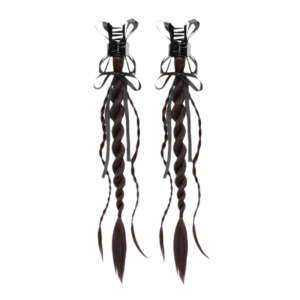 HUNIU 1Pair Bím tóc xoắn Bộ tóc giả đuôi ngựa tết nơ đen Bột chiên Ruộng băng Tóc nối tết dài Phụ kiện tóc Phần tóc Kẹp tóc đôi đuôi ngựa Phụ nữ/Cô gái
