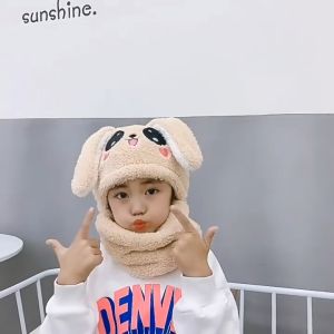 Ready stock MZ391=Childrens winter plush cap panda Siamese cap outdoor cold protection warm set of hats儿童秋冬毛绒帽熊猫连体帽户外防寒