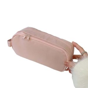 Giorgione pencil case pouch Storage Korean Pink Stationery Bag Pink Cloth Large Capacity Solid Color Pencil Pouch Simple Toiletry Bag Aesthetic Multilayer Pencil Case Lady