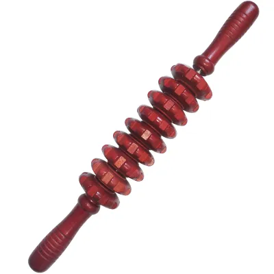 Wooden Exercise Roller Waist AntiCellulite Yoga Belly Relief Wood Therapy Leg Massager Manual Wooden Fascia Massage Roller Trigger Points for Release Cellulite Sore Muscle Blasting White+Red