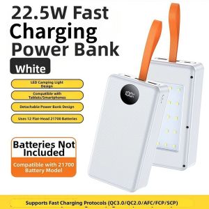 LUMIQLO Sạc nhanh Hộp đựng pin dự phòng 1221700 USB kép PD 225W/Không dây 15W Giá đỡ hộp pin Chuyên nghiệp với đèn cắm trại Hộp sạc DIY Dành cho điện thoại thông minh