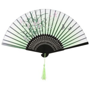 MIRELINA Thủ công Trang Trí nội thất Hoa Mô Hình Elegent Trung Quốc Vẽ Tranh Theo Phong Cách Cầm tay Quạt cầm tay Khiêu vũ Đạo Cụ Biểu Diễn Bamboo Folding Fan