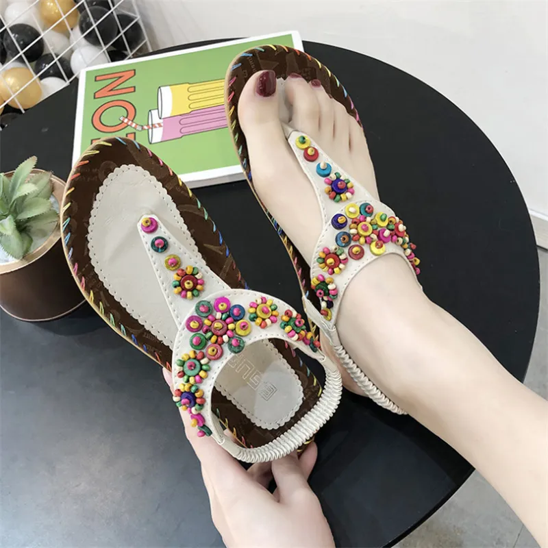 Womens Sandals Summer Bohemian Beaded Dress Shoes Comfortable Open Toe  Elastic Ankle Strap Slip On Sandal Roman Sandals Shoes Outdoor Lifestyle  Sandals Women : Buy Online at Best Price in KSA -