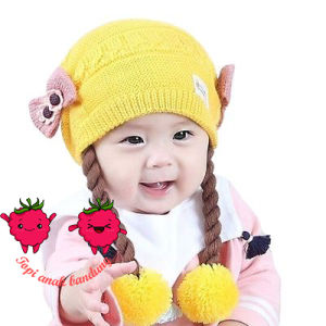 kupluk bayi perempuan model kepang palsu perempuan 1 bulan - 5 tahun