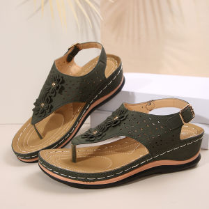 [Free Shipping] Plus-Size WomenS Summer New Wedge Sandals With One-Strap Buckle And Toe-Post Design For The Beach