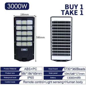 4000W Solar Street Light Outdoor Waterproof LED Light With Panel Automatic Switch Heavy Duty Solar Street Light Stable Lighting With Remote Control