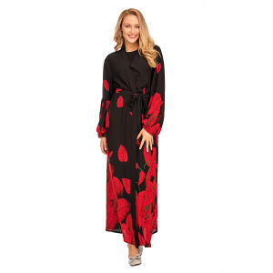 New Middle East Arab Fashion Printed Lantern Sleeve Cardigan Robe  Muslim abaya 1822
