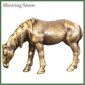 Blowing Antique Brass Solid Long Tail Horse Figurines Miniatures Feng Shui Ornaments Copper Zodiac Animal Mini Desktop Decoration Crafts
