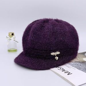 NOBLELYN Thickened Knitted Wool Hat Fleece Lined Keep Warm Ear Protection Cap Comfortable Windproof Pumpkin Beret Hat for Middle Aged Women