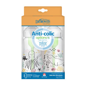 Dr. Brown’s™ Anti-Colic Options+™ Wide-Neck Baby Bottle with Level 1 Nipple/Teat (Ocean Design)