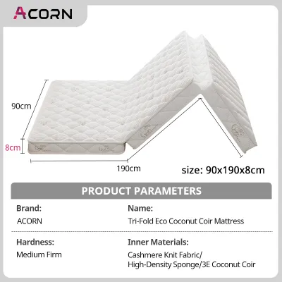 【SG Stock】3-Fold Tatami Coconut Coir Latex Foldable Bed Mattress – Single/Super Single Size Breathable Anti-Mite Orthopedic Back Support Space Saving Portable Floor Mattress Comfortable Sleeping Pad Guest Bed for Home Dorm & Travel Use