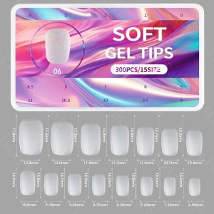 Rainbow Soft Gel Tip 300pcs Full Buff Nail Extension Kuku Palsu / Soft Fake Nails 15 Size / 15 Tipe Ukuran