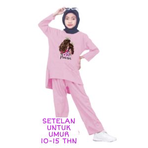 Setelan Anak Perempuan Terbaru 2023 Bahan Kaos Babyterry One Set Anak Remaja 10 -15 Tahun princess
