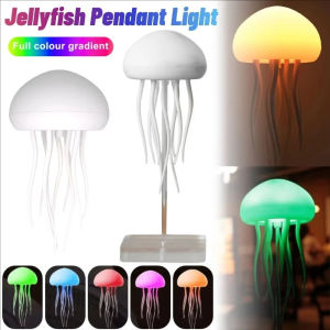 Modern Jellyfish Table Lamp USB Rechargeable Adjustable Color Changing LED Night Light with Polished Plastic Base