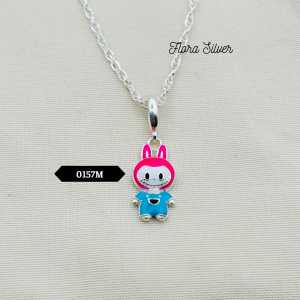 FLORA 0156M - [Có bán lẻ] Dây chuyền bạc ta mặt hình Labubu sơn màu dành cho bé
