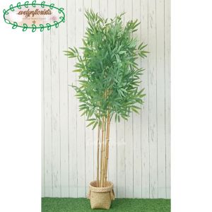 Pohon Daun Bambu Hijau Latex Artificial Pot Dasar Cover Pot Anyaman Purun Handle Hiasan Ruang Tamu