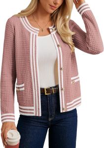 GRACE KARIN Cardigan Sweaters for Women Lightweight Long Sleeve Button up Sweater 2025 Color Block Jacket with Pockets