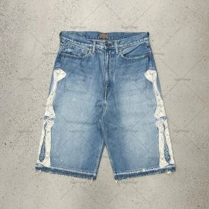Gothic retro hot diamond denim shorts mens clothing street Harajuku Hiphop High waist jeans mens shorts casual pants2026