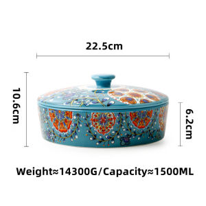 OMK Green national style Ceramic 1500ML Serving Bowls with Lid Fruit salad bowl