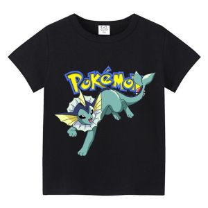 Áo thun đen Pokemon Kid Pikachu cho bé trai bé gái tay ngắn thoáng khí trang phục sinh nhật Gengar Mewtwo cho trẻ em CWXS