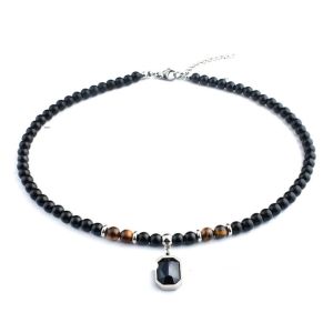 TIMIA necklace for men aesthetic necklaces korean style Trendy Ethnic Natural Stone Strand Beaded Simple Clavicle Chain Clothing Accessories Stainless Steel Girl Gift Personality Necklace Men Bead Necklace Fashion Jewelry