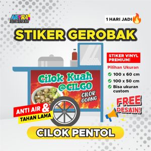 Stiker Gerobak Cilok Isi Bakso Ikan Cimol - Ukuran 100 x 50 cm & 100 x 60 cm
