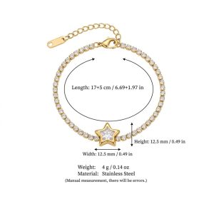 MIRELAE với cương Vòng tay đính đá zircon hình ngôi sao. Mạ vàng Thép không gỉ Vòng tay pha lê Tinh tế Bảo quản màu sắc. Vòng tay lấp lánh. Phụ nữ