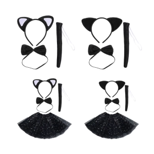 Halloween Animal Costume Accessories Cat Ears Hair Hoop Dress Bowtie Tail Set Faux Animal Cartoon Stage Furry Tail