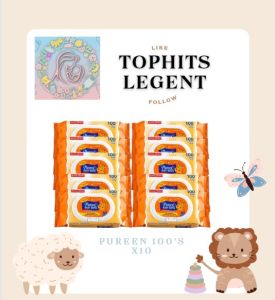 Ready stock [Free shipping]Pureen wet tissue Orange/Pink 100s x 10pack- Expired 2026/2027