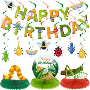 28 Pieces Bugs Party Decorations Spring Bugs Party Banner Bee Ladybugs Hanging Swirls Decor Insect Birthday Honeycomb Centerpieces Decorations for Boys and Girls Birthday Baby Shower