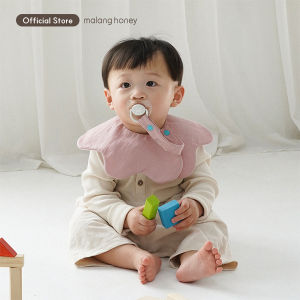 [Malang Honey] Korean 100% Pure Cotton Dry Air-Mesh Baby Rolling Bib for Baby Feeding/Drool Saliva (0-3years old) with Pacifier Clip - Gauze Air